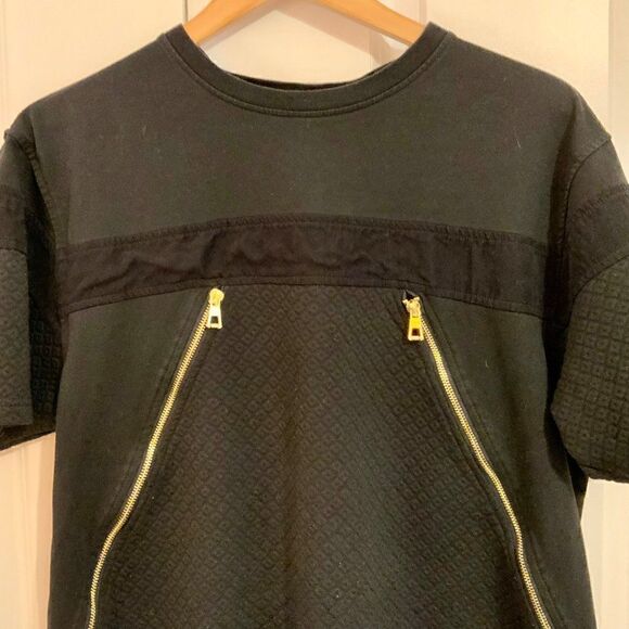 Makobi Men’s Black Short Sleeve Gold Zipper Crew Neck Top Large Urban - Picture 2 of 8